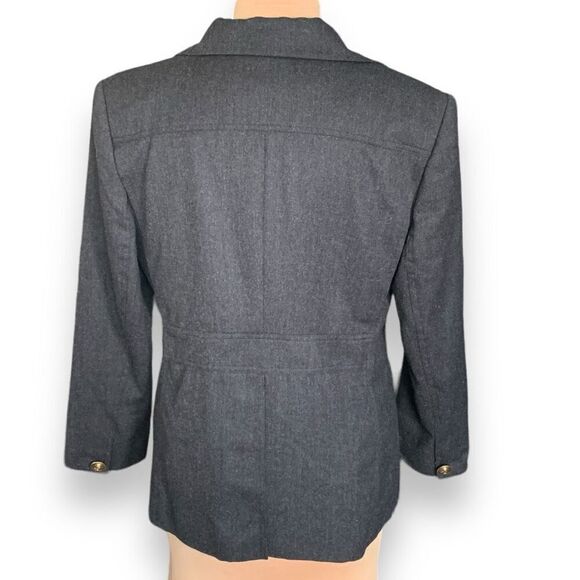 Vintage Wool Blazer Jacket Tailored Dark Gray Black Oversized Preppy Classic - Picture 5 of 12